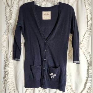 Vintage Y2K Hollister Women's Navy Blue Button Cardigan Preppy School Girl Sz XS